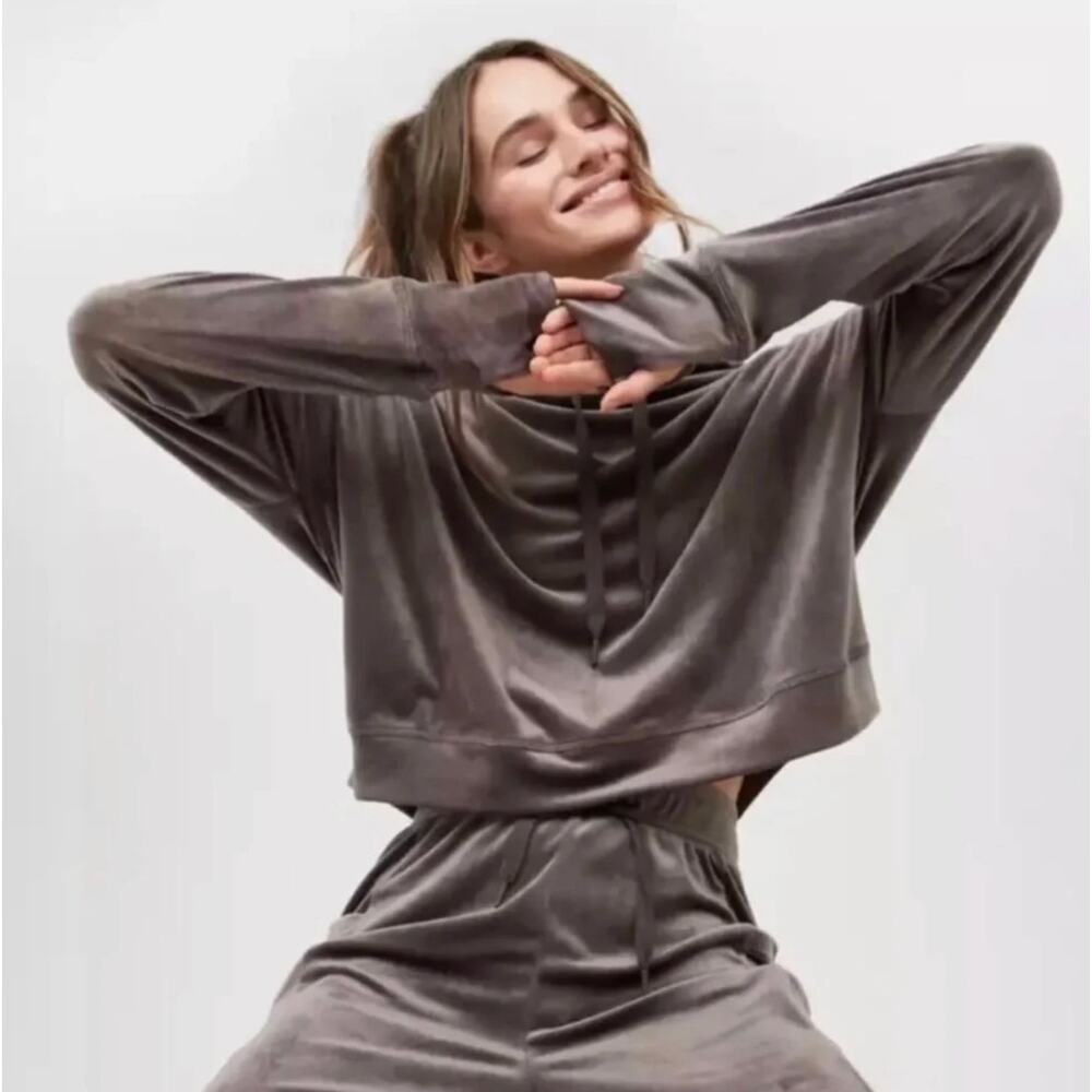 Aerie Offline Velour Cropped Hoodie S Oversized Cozy Lounge Athleisure